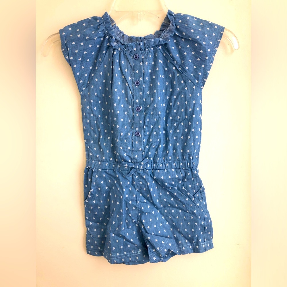 Sweet & Soft Paris Blue Heart Print Girls Romper 4T NWT